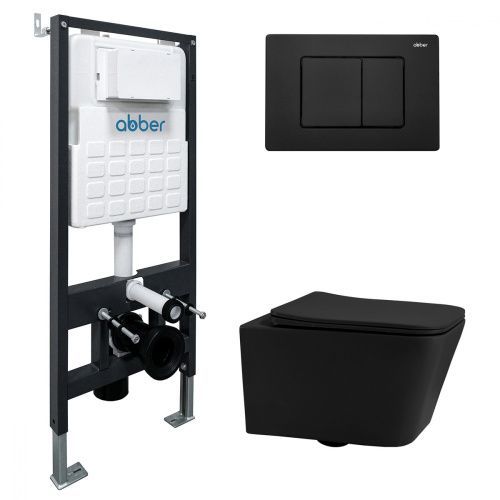 Комплект унитаз с инсталляцией с клавишей смыва ABBER Rechteck AC1201MB-AC0105-AC0120MB