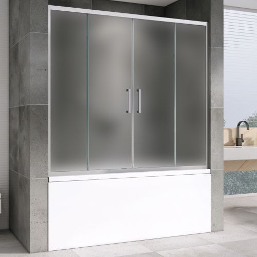 Душевая шторка на ванну Abber Schwarzer Diamant AG57170M 170х140 стекло матовое профиль хром ориентация универсальная