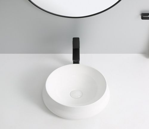 Раковина из сантехнического фаянса CeramaLux 9426 50х50 накладная цвет белый без отверстий под смеситель