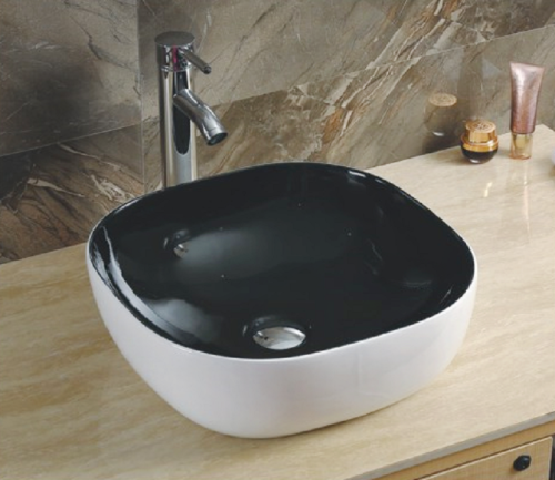 Раковина из сантехнического фаянса CeramaLux 360 40х40 накладная цвет черный без отверстий под смеситель