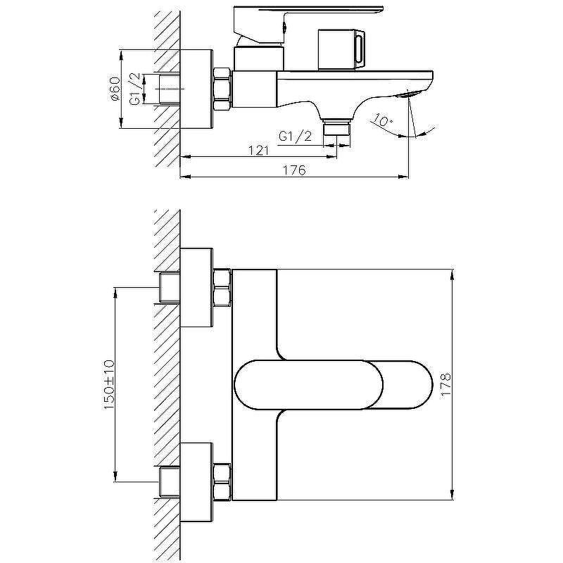 Смеситель для ванны и душа Haiba HB590 HB60590 настенный хром - фото 2