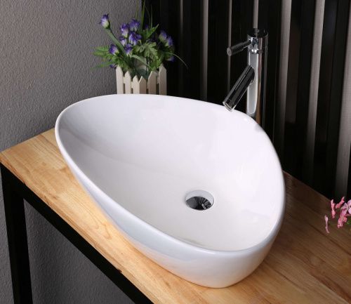 Раковина из сантехнического фаянса CeramaLux 9062 70х40 накладная цвет белый без отверстий под смеситель