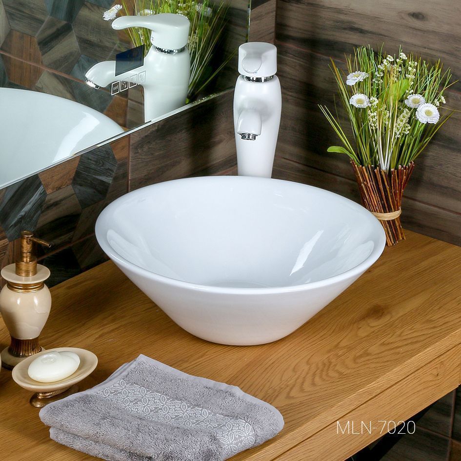 Раковина из сантехнического фарфора Melana 320360-805 40х40 накладная цвет белый без отверстий под смеситель