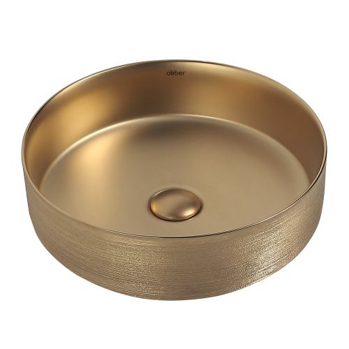 Раковина из сантехнического фаянса Abber BEQUEM AC2109BGM 40х40 накладная цвет золото без отверстий под смеситель