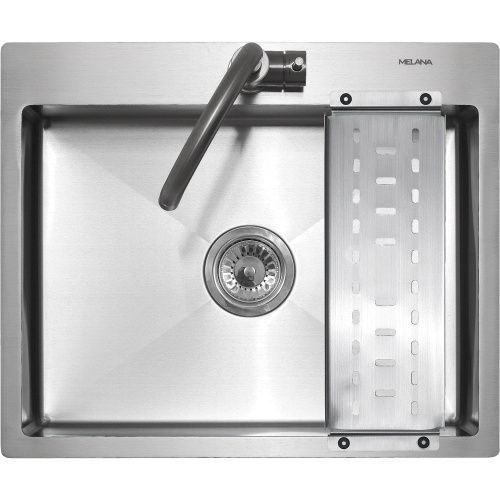 Кухонная мойка Melana ProfLine MLN-R6050H+коландер 60х50 цвет серый поверхность матовая