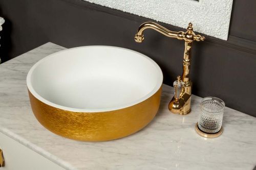 Раковина из искусственного камня Armadi Art NeoArt 819-G 40х40 накладная цвет золото без отверстий под смеситель