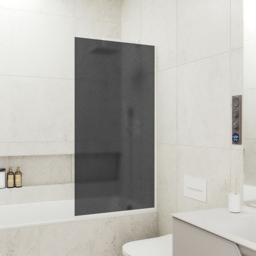 Душевая шторка на ванну Maybah Glass MGV-89-1у 90х140 стекло тонированное профиль белый ориентация универсальная