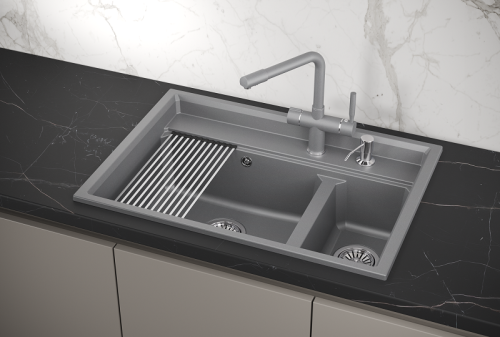 Кухонная мойка Granula Kitchen Space 7302, АЛЮМИНИУМ 75х50 цвет серый поверхность матовая