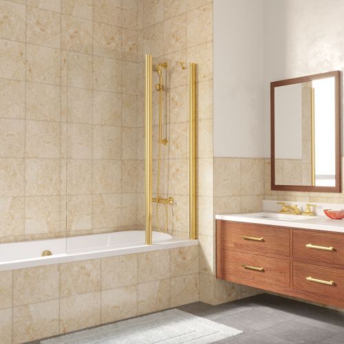 Душевая шторка на ванну Vegas-Glass E2V LUX ST E2V LUX ST 115 09 01 R 115х150 стекло прозрачное профиль золото ориентация правая