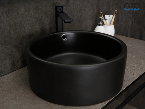 Раковина керамическая Gid Esfera 53382 40х40 накладная цвет черный без отверстий под смеситель