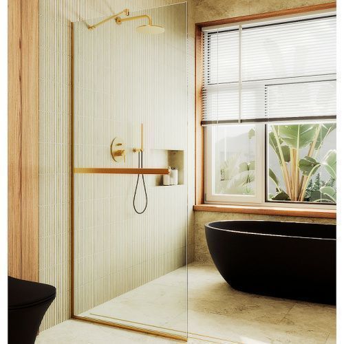 Душевая перегородка Maybah Glass MGD-732-3у 90х195 стекло прозрачное профиль золото