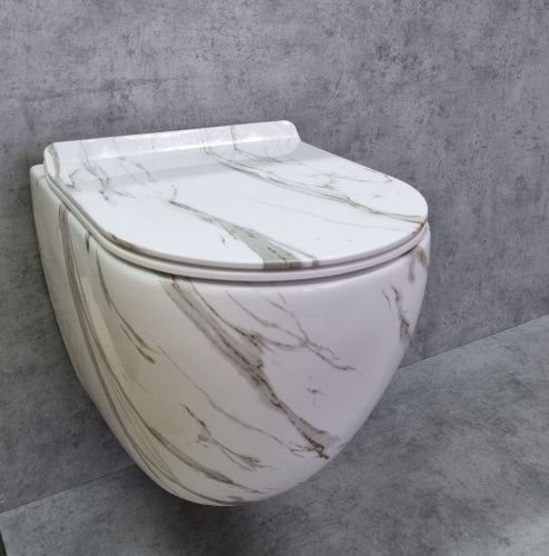 Унитаз подвесной CeramaLux 2213-K белый с сиденьем микролифт каскадный смыв