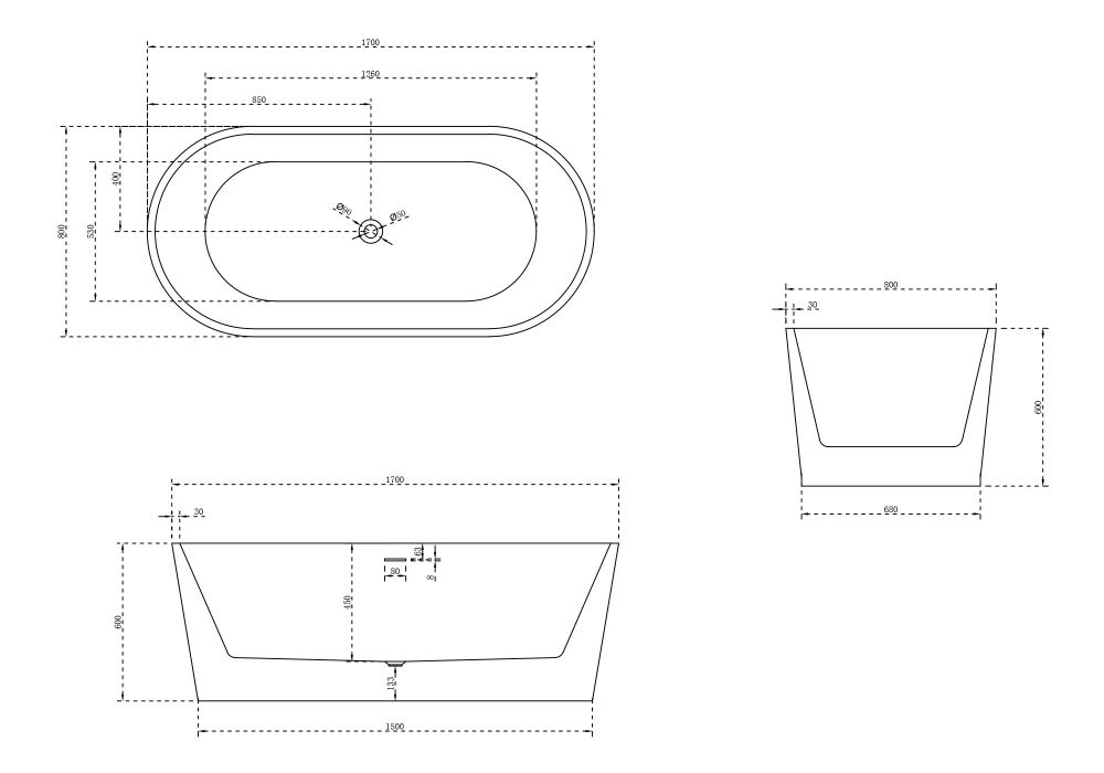 Ванна акриловая Abber AB9209MW 170х80 отдельностоящая овальная с каркасом - фото 5