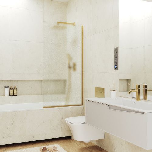 Душевая шторка на ванну Maybah Glass MGV-95-3у 90х140 стекло тонированное профиль золото ориентация универсальная