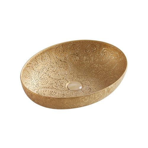 Раковина из сантехнического фарфора Melana 320316MGS 50х40 накладная цвет золото без отверстий под смеситель