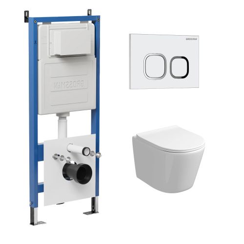 Инсталляция + кнопка смыва + унитаз Grossman Cosmo 97.4477S.02.000