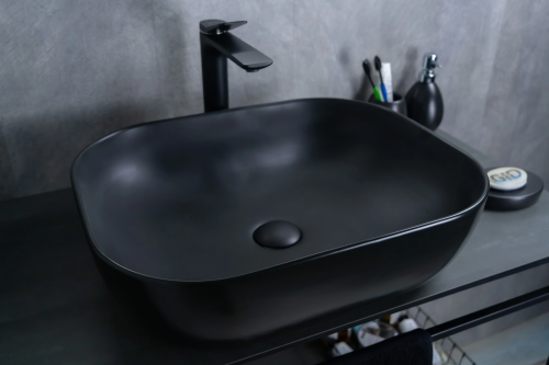 Раковина керамическая Gid Geométrico 53348 50х40 накладная цвет черный без отверстий под смеситель
