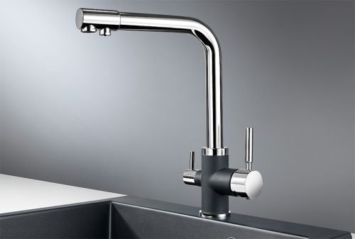 Смеситель для кухни Granula 3015, XРОМ/ШВАРЦ на мойку черный/хром