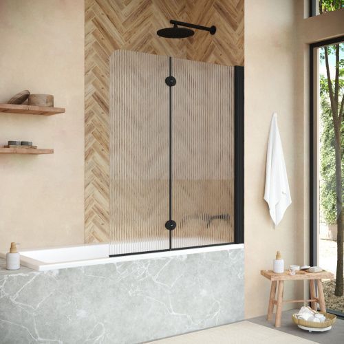 Душевая шторка на ванну Vegas-Glass E2V+E2V NOVO E2V NOVO 120 02М Moru R 120х140 стекло рифленое профиль черный ориентация правая