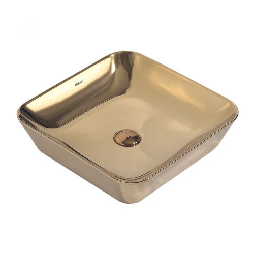 Раковина из сантехнического фаянса Abber RECHTECK AC2205GG 40х40 накладная цвет золото без отверстий под смеситель
