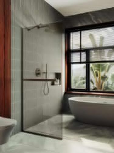 Душевая перегородка Maybah Glass MGD-727-2у 80х195 стекло тонированное профиль бронза