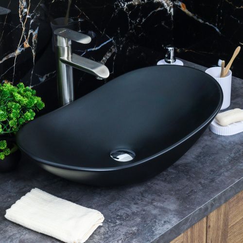 Раковина из сантехнического фарфора Melana 7811AMB-805 60х40 накладная цвет черный без отверстий под смеситель