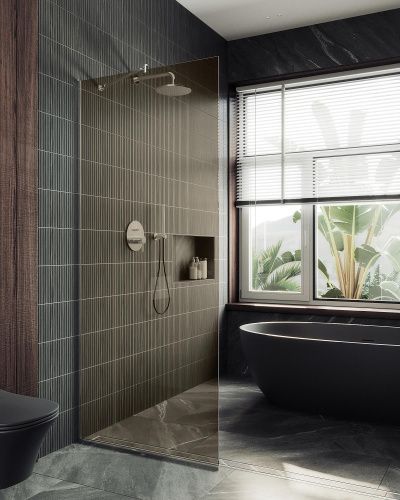 Душевая перегородка Maybah Glass MGD-678-5у 110х195 стекло тонированное профиль хром