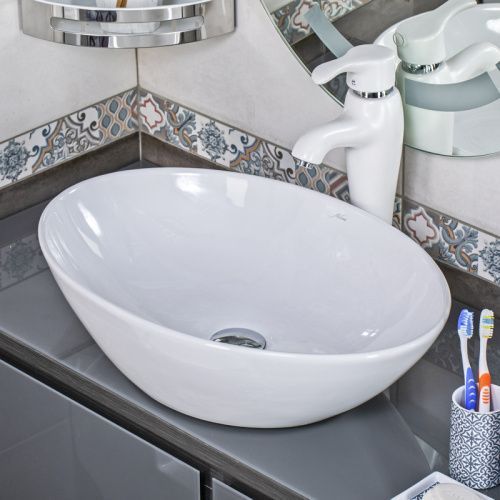 Раковина из сантехнического фарфора Melana 320361-805 60х40 накладная цвет белый без отверстий под смеситель