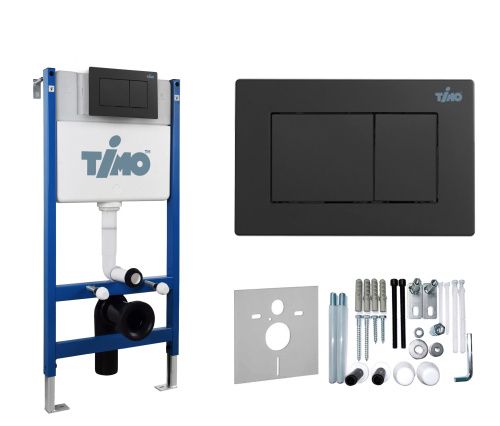 Инсталляция для унитаза и кнопка смыва механическая цвет черный Timo REKO TWC-01+FP-004MB