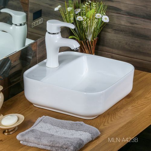 Раковина из сантехнического фарфора Melana A423B-803 40х40 накладная цвет белый 1 отверстие под смеситель