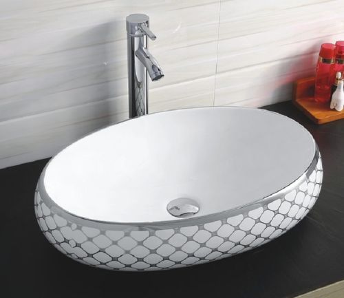 Раковина из сантехнического фаянса CeramaLux NC262 60х40 накладная цвет белый без отверстий под смеситель