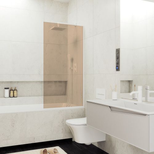 Душевая шторка на ванну Maybah Glass MGV-71-1у 90х140 стекло тонированное профиль белый ориентация универсальная