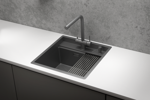 Кухонная мойка Granula Kitchen Space 5051, ГРАФИТ МАТОВЫЙ 50х50 цвет черный поверхность матовая