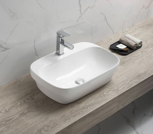 Раковина из сантехнического фаянса CeramaLux 78598 60х40 накладная цвет белый 1 отверстие под смеситель