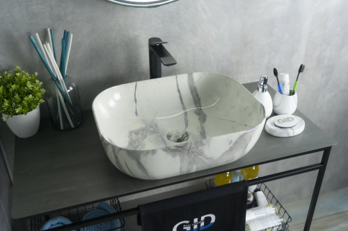 Раковина керамическая Gid Geométrico 54402 50х40 накладная цвет многоцветный без отверстий под смеситель