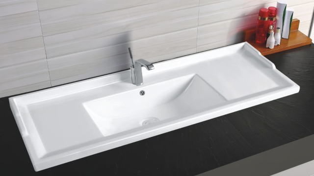 Раковина из сантехнического фаянса CeramaLux 840-100 100х50 встраиваемая цвет белый 1 отверстие под смеситель