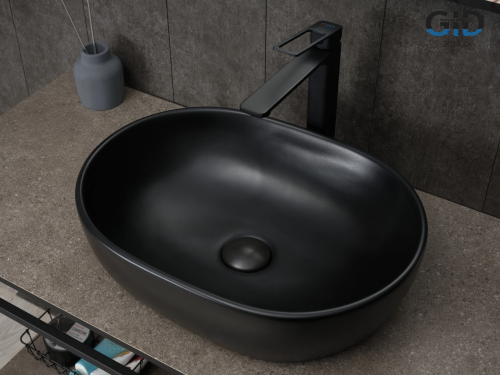 Раковина керамическая Gid Lago 53370 50х40 накладная цвет черный без отверстий под смеситель