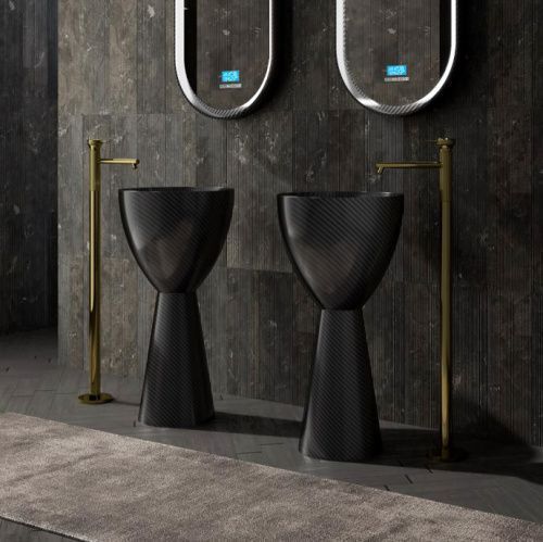 Раковина карбоновая Abber KARBON AK2003 50х50 напольная цвет черный без отверстий под смеситель