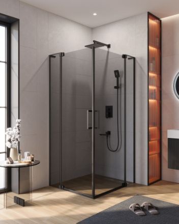 Душевой уголок Cezares SLIDER SLIDER-AH-2-70/80-90/100-GRIGIO-NERO 90х70 стекло тонированное профиль черный без поддона