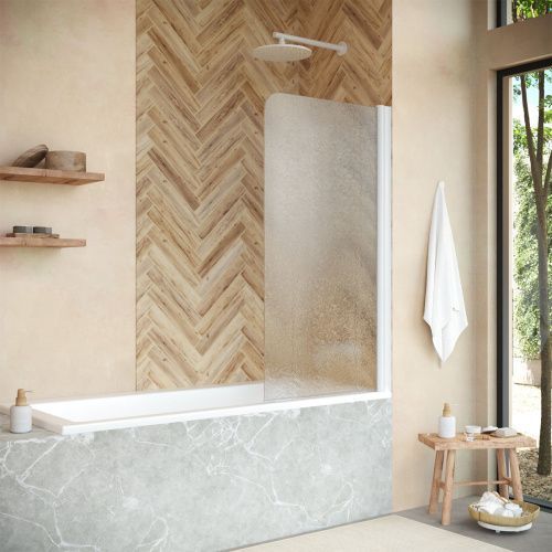 Душевая шторка на ванну Vegas-Glass EV+EV NOVO EV NOVO 76 01 02 R 75х140 стекло рифленое профиль белый ориентация правая