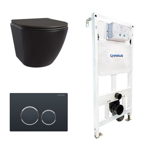 Сет унитаз + инсталляция + кнопка CC.300.80.01+FP.330.DW.01+AM25010 Nero