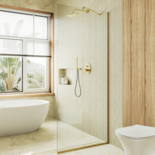 Душевая перегородка Maybah Glass MGD-695-3у 80х195 стекло прозрачное профиль золото