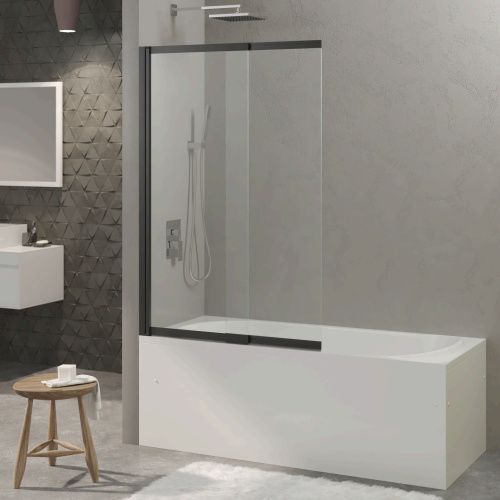 Душевая шторка на ванну Berges RIVER 065015 60х145 стекло прозрачное профиль черный ориентация универсальная