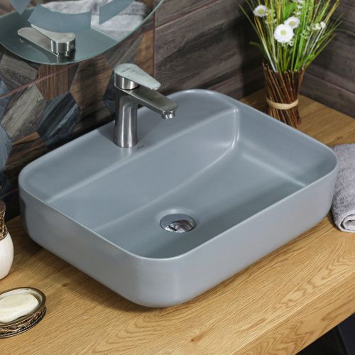 Раковина из сантехнического фарфора Melana 320355MG-805 50х40 накладная цвет серый 1 отверстие под смеситель