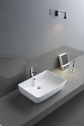 Раковина из сантехнического фаянса CeramaLux 9121 60х40 накладная цвет белый без отверстий под смеситель