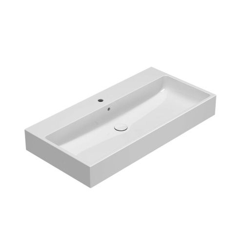 Раковина керамическая Globo T-EDGE SCQ100BI 100х50 накладная цвет белый 1 отверстие под смеситель