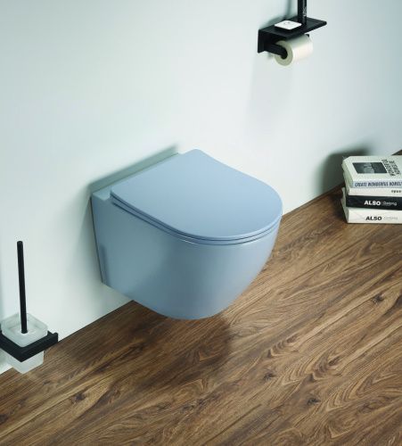 Унитаз подвесной CeramaLux 2197MHL голубой с сиденьем микролифт каскадный смыв