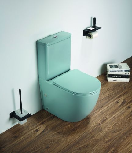 Унитаз напольный с бачком CeramaLux 2166XMLG зеленый с сиденьем микролифт безободковый каскадный смыв