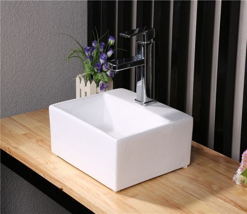 Раковина из сантехнического фаянса CeramaLux 9135 30х30 накладная цвет белый 1 отверстие под смеситель