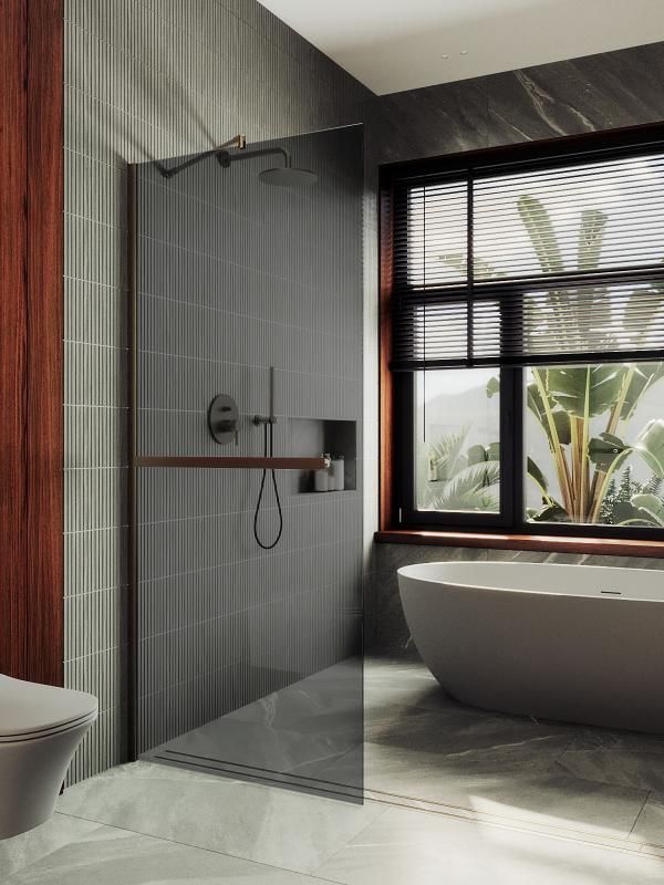 Душевая перегородка Maybah Glass MGD-729-2ш 80х195 стекло тонированное профиль бронза